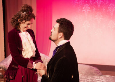 Jessie Sherman (Ada) and Gregory Crafts (Lord Lovelace) in Ada and the Engine by Lauren Gunderson, produced by Theatre Unleashed at studios/stage