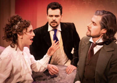 Jessie Sherman (Ada), Gregory Crafts (Lord Lovelace), and Alex Knox (Charles Babbage) in Ada and the Engine by Lauren Gunderson, produced by Theatre Unleashed at studio/stage