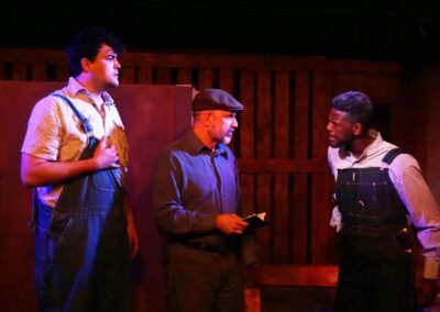 Gregory Crafts, David Caprita, and Twon Pope in John Steinbeck's "Of Mice and Men" at Theatre Unleashed, directed by Aaron Lyons