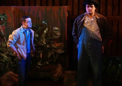 Spencer Cantrell as George Milton and Gregory Crafts as Lennie Small in John Steinbeck's "Of Mice and Men" at Theatre Unleashed